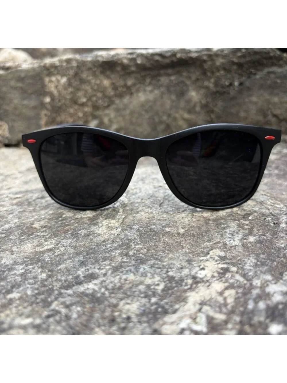 Matte Black Wayfarer Style Sunglasses Red Accent Grip Sport Performance New